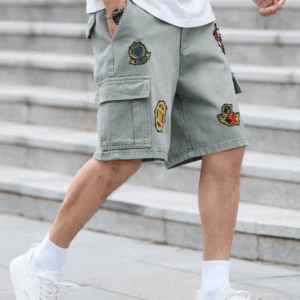 Men's Heavy-Duty Denim Cargo Shorts with Multi-Pocket Workwear Design