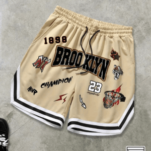 Men's Summer Khaki Shorts with "Brooklyn" Print